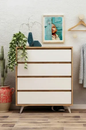 Meilleure Vente Commode moderne effet chêne 4 tiroirs blancs BYRON