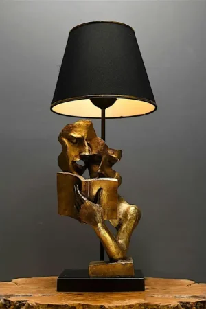 Acheter En Ligne Lampe de salon décorative noire & or, visages et livre SILE