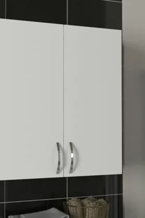 Meuble haut salle de bains blanc, poignées métal MARFA Dernier Modèle