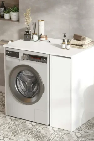 Paiement Sécurisé Meuble pour machine à laver blanc avec rangement MARFA