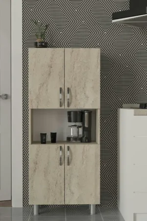 Nouvelle Collection Meuble salle de bains effet travertin, 4 portes 1 niche JENA