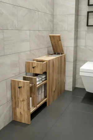 Top Vente Meuble WC effet bois clair, 2 tiroirs 1 porte MARFA