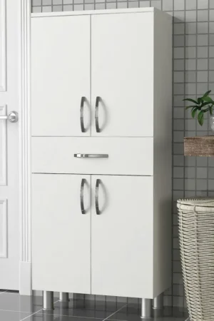 Meuble salle de bains blanc, 4 portes 1 tiroir JENA Soldes