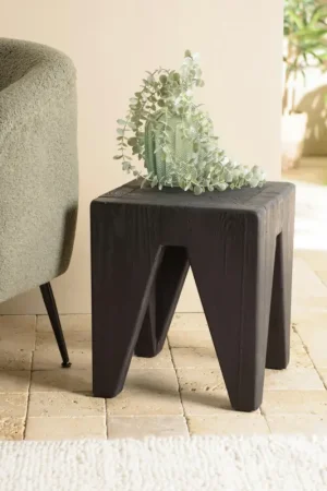 Petit tabouret pin recyclé noir CRACOVIE Dernier Modèle