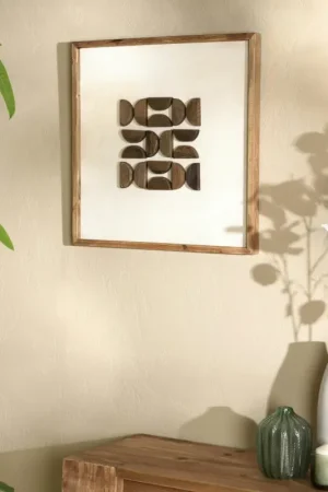 Prix Bas Décoration murale carrée motifs bois sur fond blanc DENVER