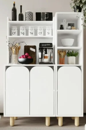 Retour Gratuit Vaisselier de cuisine blanc 3 portes courbes VAREN