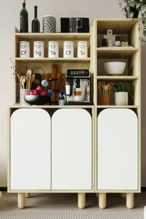 Meilleur Choix Vaisselier cuisine effet bois 3 portes blanches VAREN