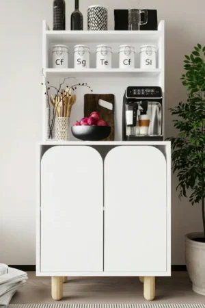 Vaisselier de cuisine blanc 2 portes courbes VAREN Bon Plan