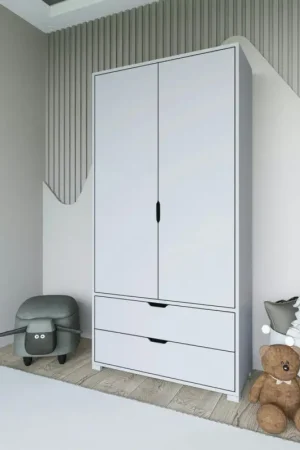 Affaire À Saisir Armoire penderie blanche 2 portes, style moderne BYRON