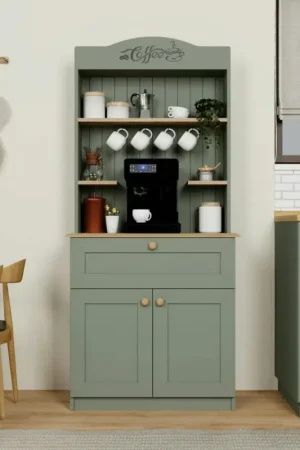 Quantité Limitée Vaisselier de cuisine vert sauge, niche machine à café VAREN