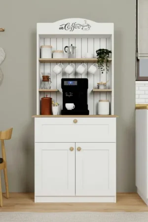 Meilleur Prix Vaisselier cuisine blanc 2 portes, niche machine à café VAREN
