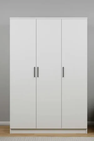Top Vente Grande armoire penderie blanche 3 portes 5 étagères BYRON