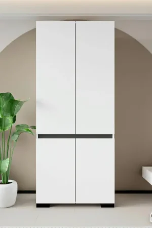 Armoire blanche 2 portes détail gris, 5 étagères BYRON Offre Limitée