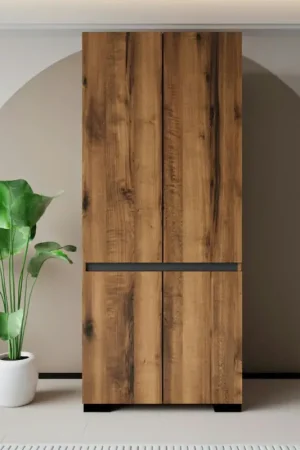 Super Prix Armoire penderie 2 portes effet noyer détail gris BYRON