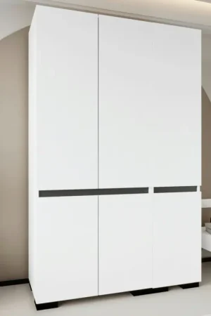 Armoire blanche 3 portes détail gris 10 étagères BYRON Top Vente