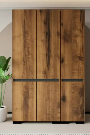 Seulement Aujourd'hui Armoire 3 portes effet noyer détail gris 10 étagères BYRON