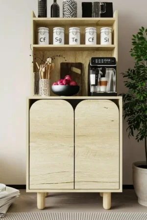 Vaisselier cuisine effet bois 2 portes courbes VAREN Nouvelle Collection