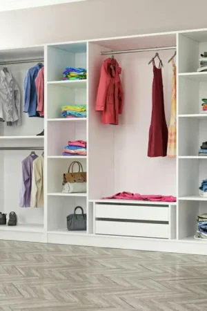 Armoire dressing ouvert blanc, 3 portants BYRON Commander Vite