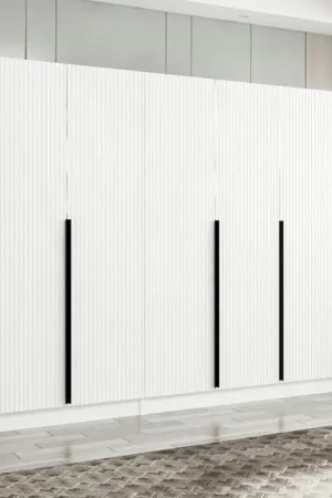 Vente Flash Armoire penderie blanche, 5 portes rainurées 3 portants BYRON