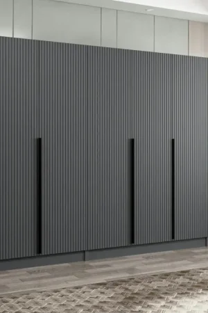 Super Prix Armoire penderie grise 5 portes rainurées 3 portants BYRON