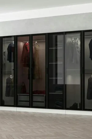 Retour Gratuit Dressing design XXL 5 penderies, blanc & verre noir BYRON