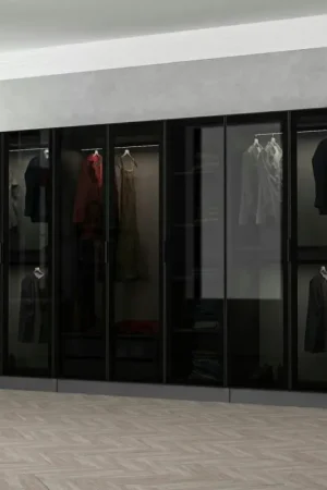 Usine Directe Dressing XXL 5 penderies, anthracite et verre noir BYRON