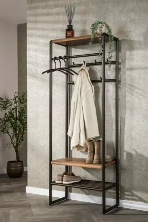 Commande En Gros Vestiaire d’entrée effet bois & métal cuivré L70 cm HELSINKI