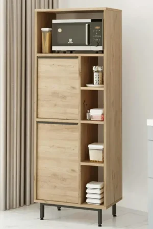 Colonne rangement cuisine niche micro-ondes décor bois JENA Petit Prix