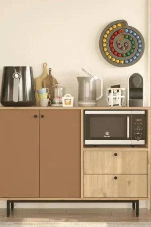 Meuble rangement cuisine 2 portes brun chaud 2 tiroirs JENA Quantité Limitée