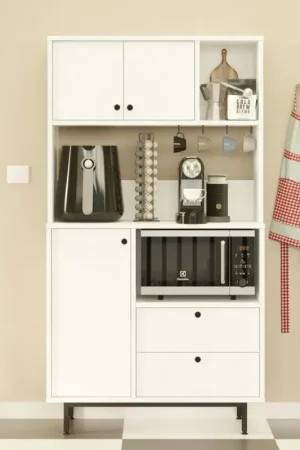 Buffet cuisine blanc niches micro-ondes et cafetière JENA Jusqu'à Épuisement Des Stocks