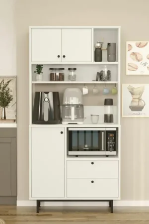 Buffet cuisine blanc avec niche micro-ondes H 180 cm JENA Bon Plan