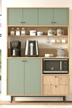 Buffet cuisine bohème niche micro-ondes L 120 cm JENA Haute Qualité
