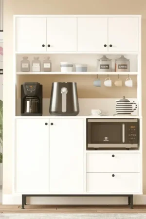 Buffet cuisine blanc avec niche micro-ondes L 120 cm JENA Dernière Chance