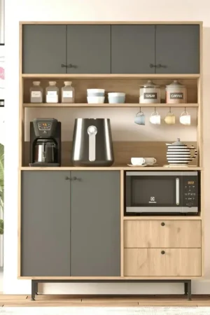 Dernière Chance Buffet cuisine niche micro-ondes décor gris L 120 cm JENA