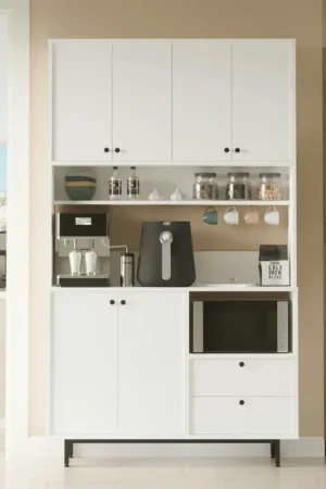 Nouvelle Collection Buffet cuisine blanc avec niche micro-ondes H 205 cm JENA