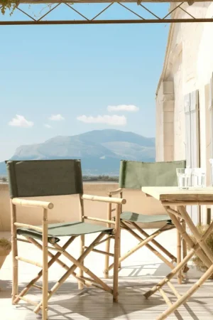 Set de 2 fauteuils pliants bambou, dossier/assise en tissu vert CALVIA Vente Directe