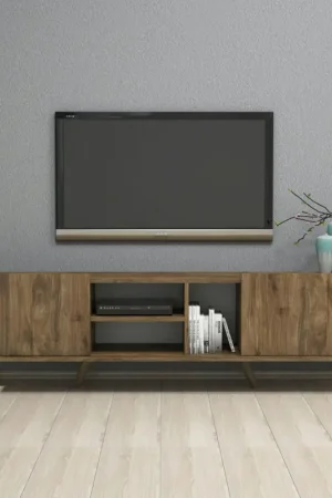 Banc TV avec rangement 2 portes décor bois foncé UMEA Affaire À Saisir