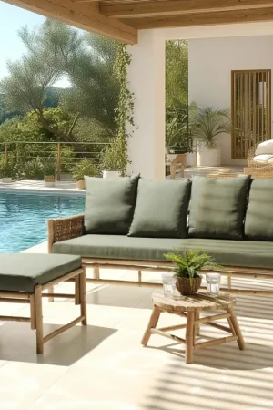 Canapé 3 places, pouf et table basse bambou CALVIA Produit De Marque