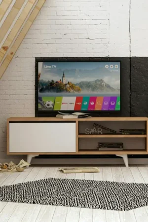 Achetez Aujourd'hui Meuble TV moderne décor bois et blanc 2 niches UMEA