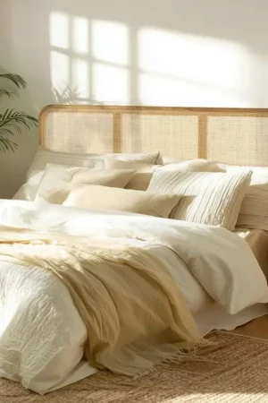Marque Tête de lit en bois de mindi et rotin naturel pour lits 140/160cm TIVARO