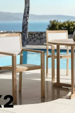 Meilleur Prix Lot de 2 fauteuils empilables teck et textilène couleur beige ALERIA