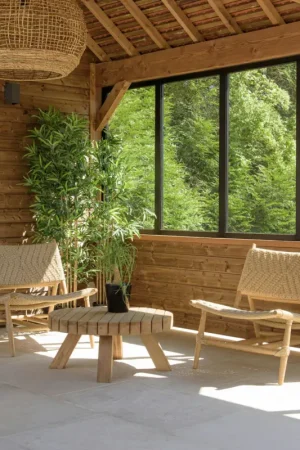 Expédition Rapide Salon de détente de jardin en teck 2 fauteuils LUMIO