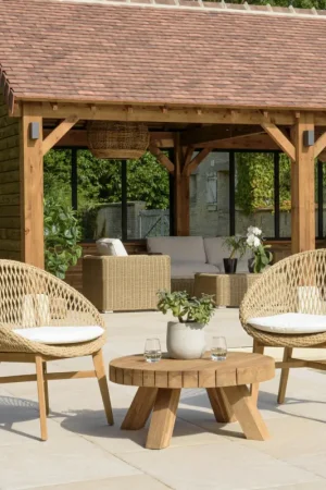 Salon de détente de jardin en teck 2 fauteuils arrondis LUMIO Nouveauté