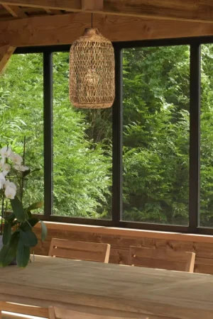 Affaire À Saisir Suspension 30x30cm en abaca couleur naturelle et teck recyclé FOLELLI