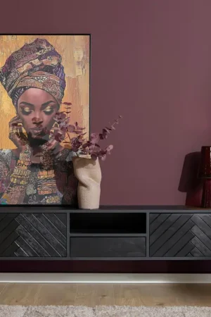 Affaire À Saisir Meuble TV suspendu bois noir avec rangement 180 cm ALVERA
