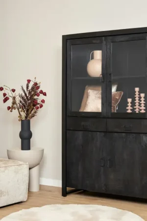 Affaire À Saisir Buffet vitrine bois noir 115 cm MILORA