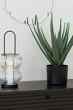Lanterne décorative verre et métal noir, forme organique Jusqu'à Épuisement Des Stocks
