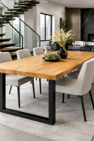 Authentique Table extensible chêne huilé bords naturels pieds en U 180 cm PALERME