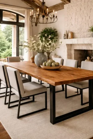 Expédié Aujourd'hui Table extensible chêne brun bords naturels pieds en U 200 cm PALERME
