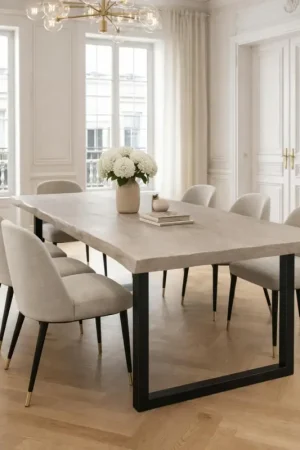 Expédition Rapide Table extensible chêne grisé bords naturels pieds en U 200 cm PALERME